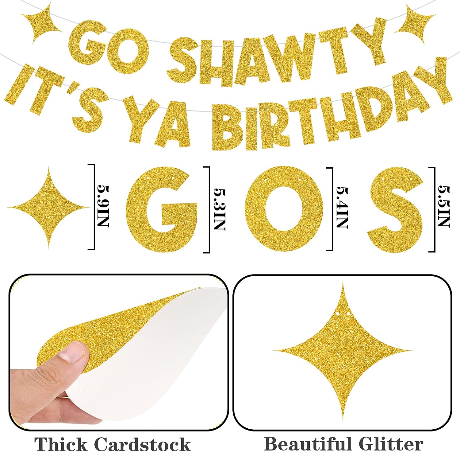 Go Shawty Birthday Party Decorations - Gold Glitter Go Shawty It's Ya Birthday Hip Pop Banner, Rap Theme Bday Party Supplies with Banners Balloons Paper Pompoms for Men Women Boys Girls