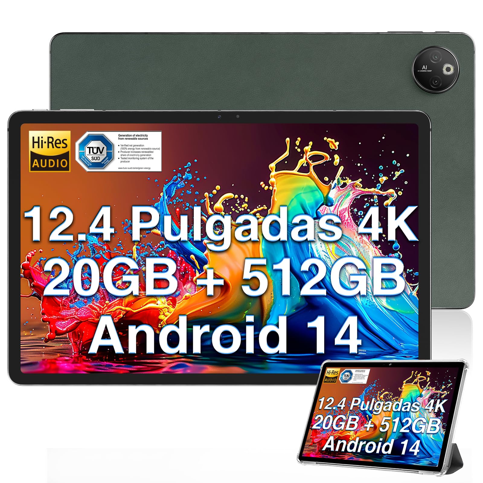 DOOGEE T30 MAX Tablet 12.4 Pulgadas 2.5K, Android 14 Tablet, 20GB RAM + 512GB ROM (2TB TF), Helio G99 Tablets con 10800mAh Batería y Carga Rápida 33W, 50MP+20MP TUV Certificado, Huella Later