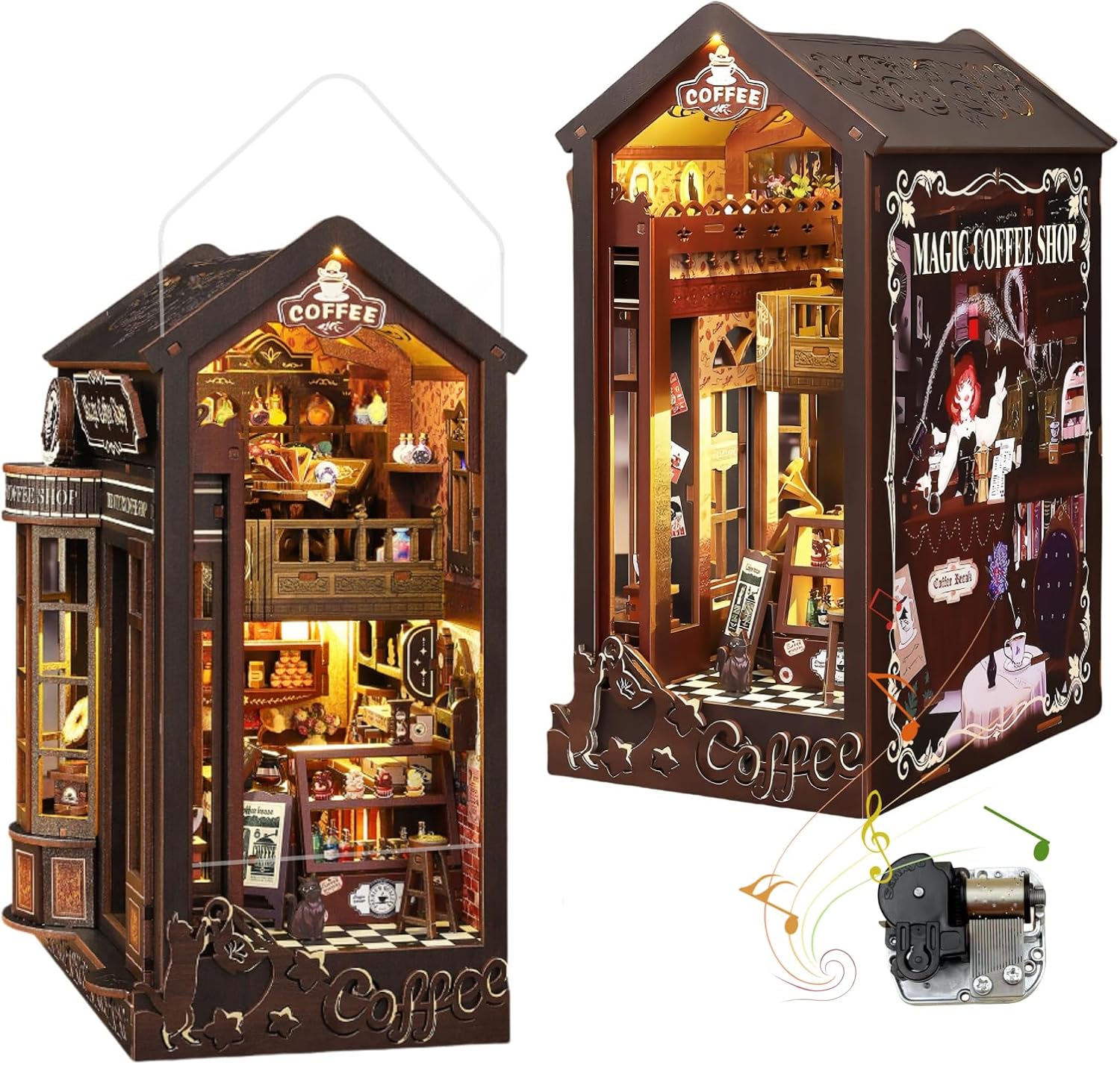 DIY Book Nook Kit - Magic Coffee Shop – Opening Structure & Mystical Details - 3D Puzzle, Assembly Bookend for Adult (Magic Coffee Shop)