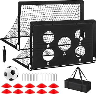 Soccer Goals 2 Pack, 4x3 & 6x4 FT Portable Kids Soccer Goals for Backyard | Pop Up Soccer Nets,Soccer Training Equipment with 2 Goals, 5-Zone Target,Ball,Cones for Youth Toddler Backyard Indoor Games