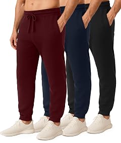 Real Essentials 3 Pack Mens Cotton Fleece Jogger Sweatpants Casual Comfy Athletic Pants with Pockets Big Tall