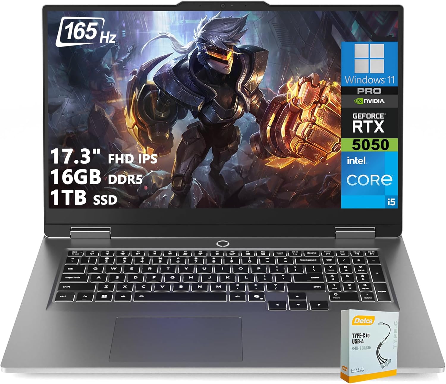 Lenovo LOQ 17 AI-Powered Gaming Laptop | 17.3″ FHD IPS 165Hz (100% sRGB, G-SYNC) | Intel 10-Core i5-13450HX | 16GB DDR5 1TB SSD | GeForce RTX 5050 (440 AI Tops) | Backlit Win11 Pro w/DLCA Accessory