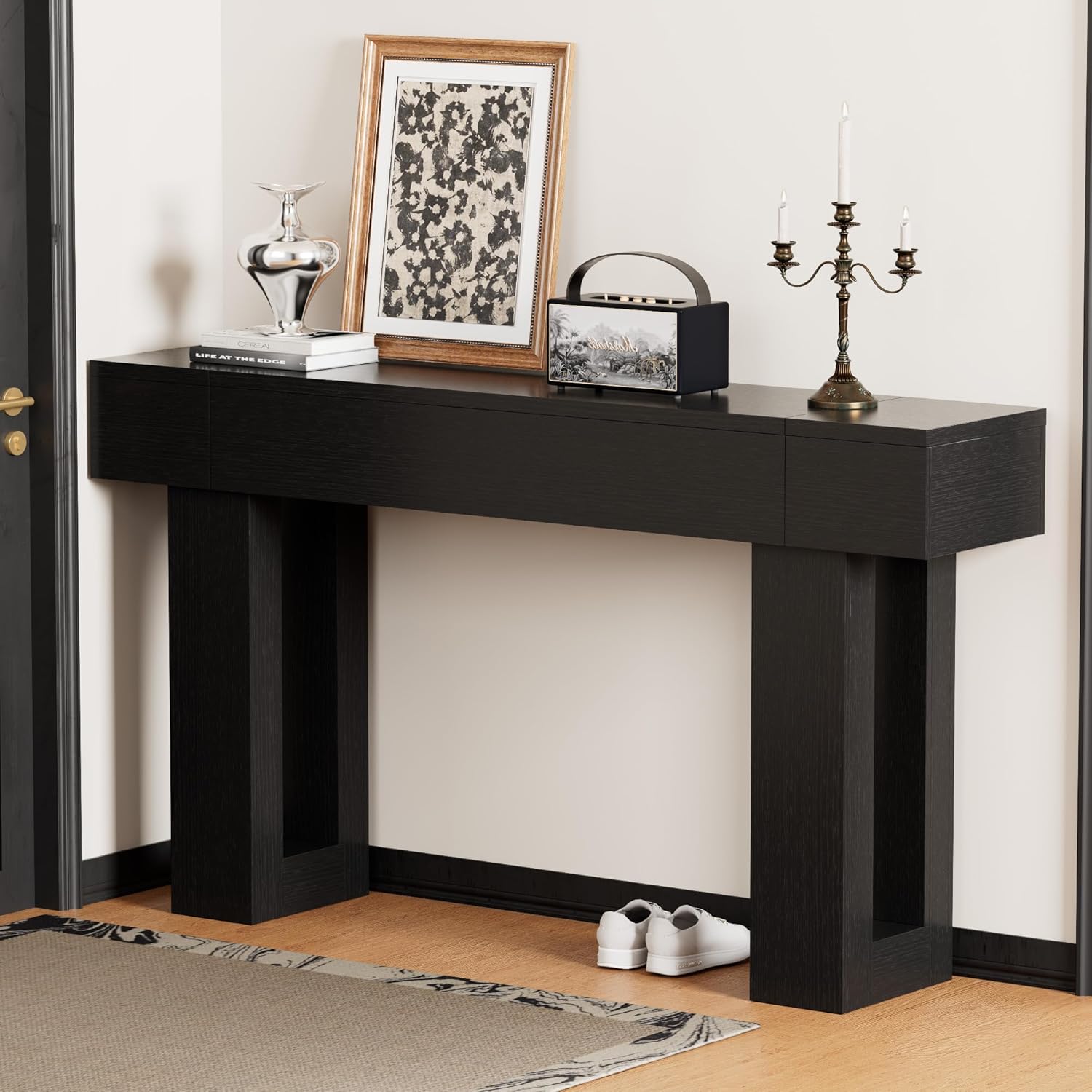 63 Inch Long Console Table, Narrow Rectangular Sofa Table Behind The Couch, Farmhouse Entryway Table for Entrance, Hallway, Living Room (Black)