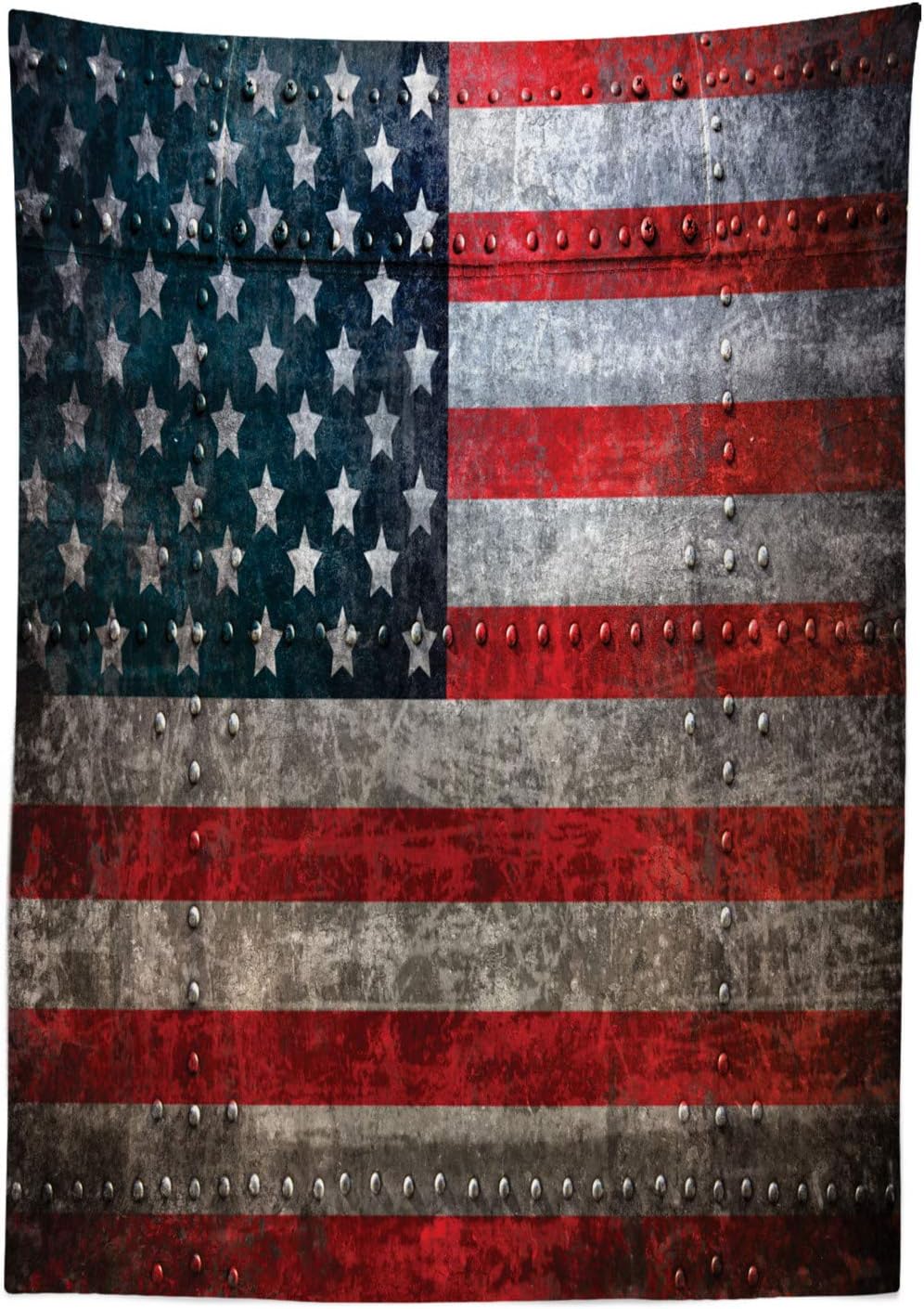Ambesonne American Flag Tablecloth, Royalty Flag Textured US Backdrop on Damaged Board Plate Design Artwork Print, Dining Room Kitchen Rectangular Table Cover, 52" X 70", Red Grey