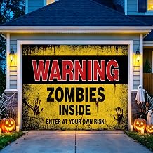 Halloween Garage Door Banner, Zombie Warning Sign Garage Door Cover, Spooky Outdoor Decorations for Haunted House Party, Large Waterproof Hanging Banner for Halloween Yard Decor