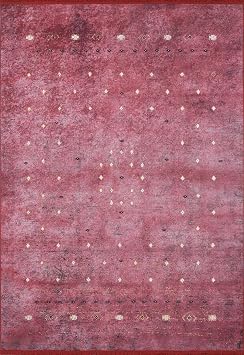 Madero Kırmızı Modern Geometrik Etnik Eskitme Desenli Boho Makinada Yıkanabilir Hafif Hav Toz Vermez Leke Tutmaz Kaymaz Taban Dijital Makine Baskı Halı Oturma Odası Salon Yolluk Koridor Mutfak Halısı