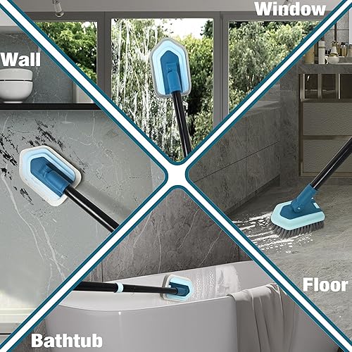 Miniatura 5 de JEHONN Tub Tile Shower Scrubber Brush with Telescopic 51 inches Long Handle, 4 Different Cleaning Heads for Bathroom Bathtub Sink Floor Wall