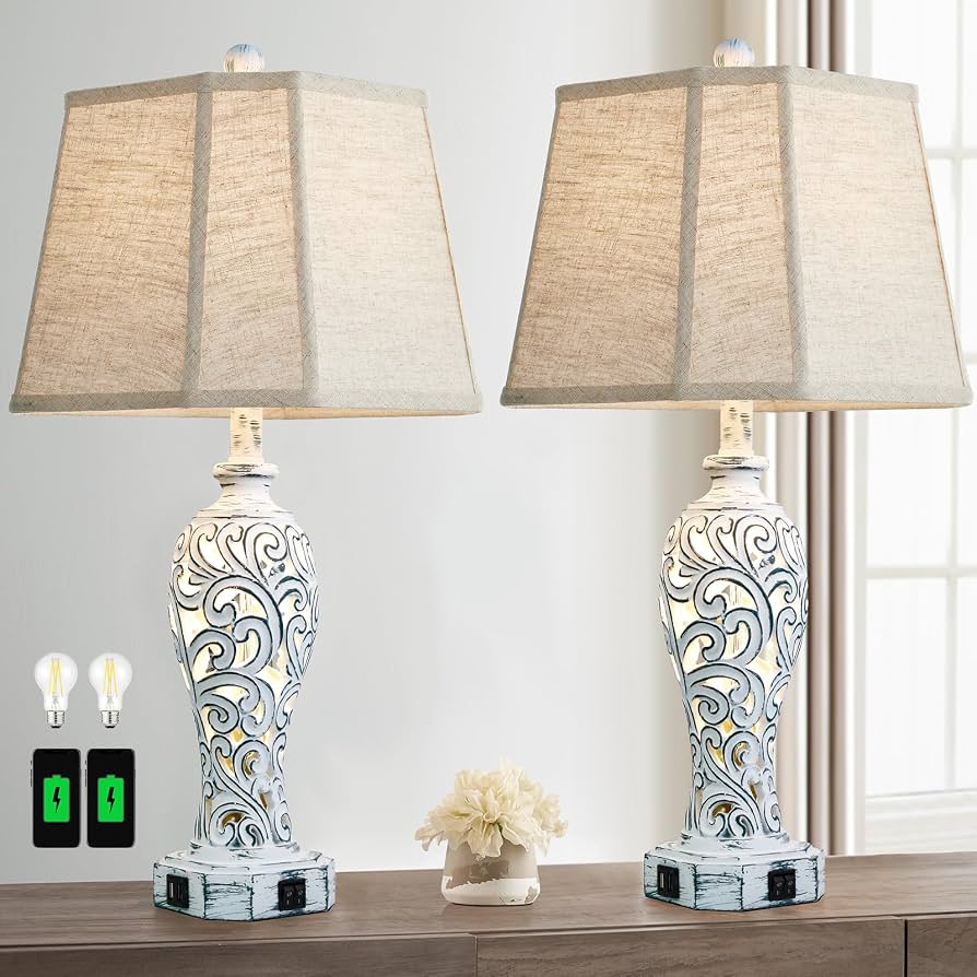 Reyokale 25'' Farmhouse Table Lamps Set of 2 for Living Room with