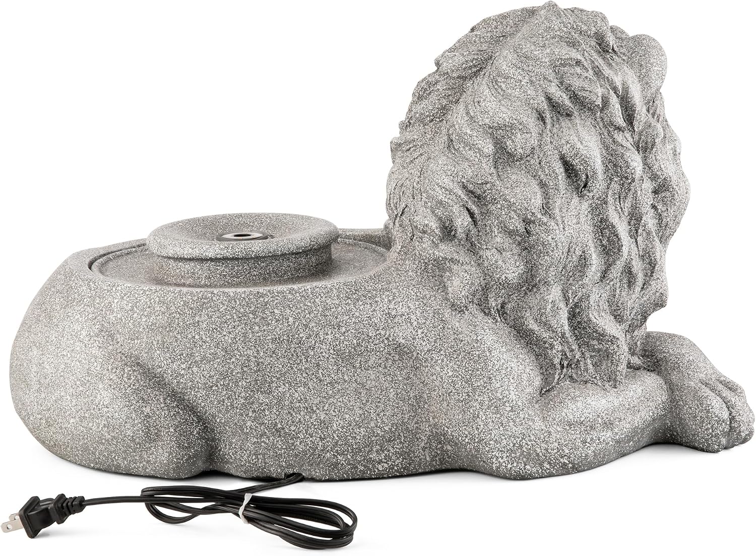 Glitzhome Water Fountain Outdoor, Outdoor Fountain with Lights & Pump, 20" L Zen-Style Lying Lion Polyresin Floor Standing Water Feature for Patio Porch Deck Yard Home Decor