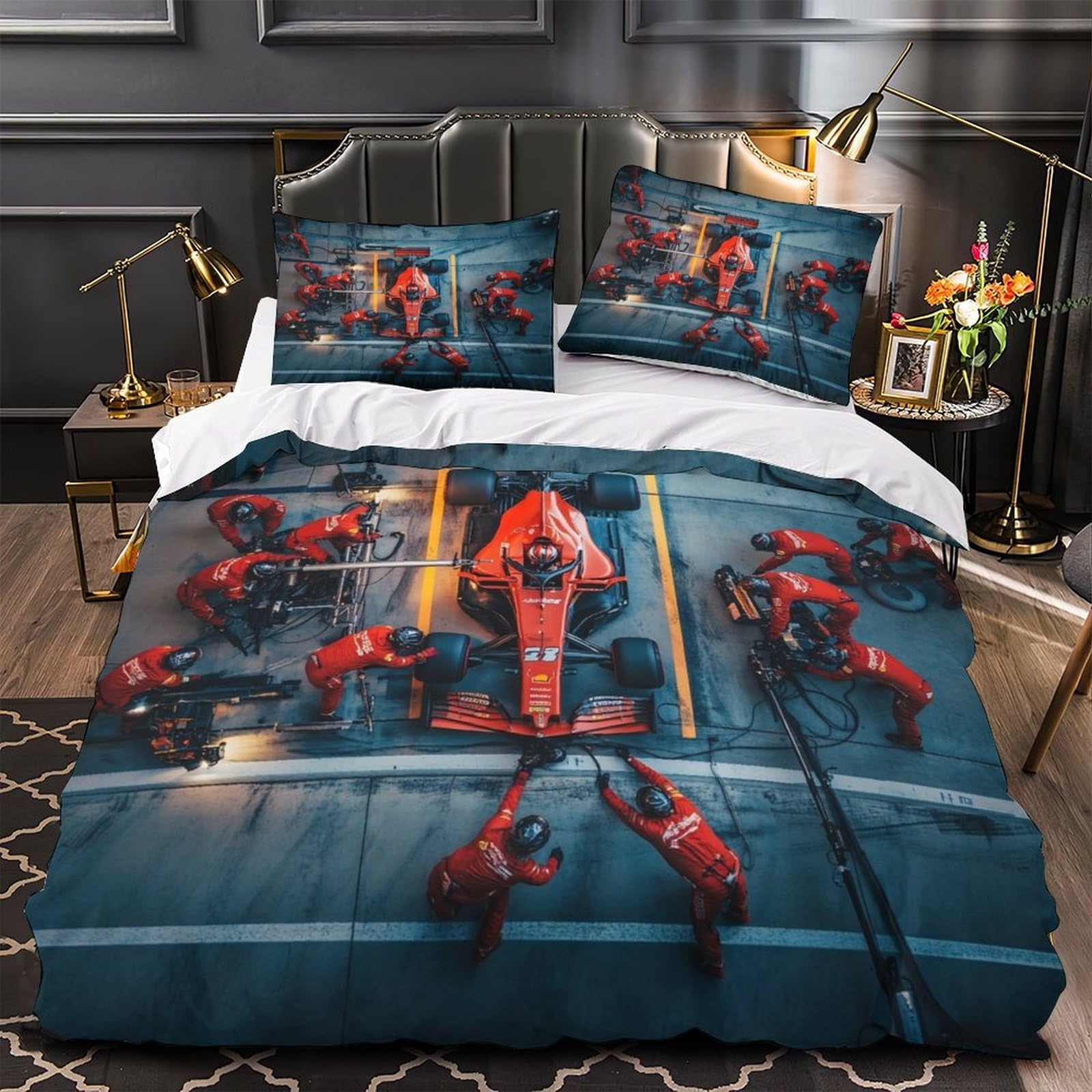 DAFUfbw Formulaa Racing Luxe Quilt Cover Set Hidden Zipper Duvet Cover Set with Pillowcases Pit Stop Bedding Set Soft Microfiber Comforter Cover Super King（260x220cm）