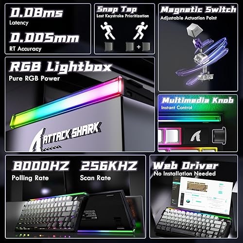 Miniatura 9 de Interruptor magnético de teclado de disparo rápido ATTACK SHARK R85 HE con caja de luz personalizada, teclado mecánico con cable del 75%, tasa de