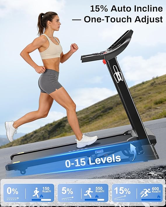 ATEEDGE Treadmills for Home with 15% Auto Incline, 3.0HP Folding Running Machine, 300 lb Capacity, Shock Absorption, Bluetooth App, Space Saving Design
