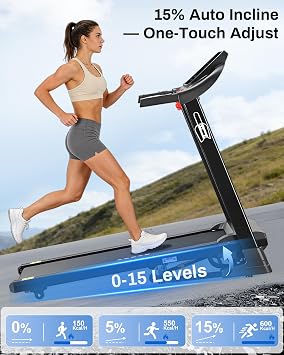 ATEEDGE Treadmills for Home with 15% Auto Incline, 3.0HP Folding Running Machine, 300 lb Capacity, Shock Absorption, Bluetooth App, Space Saving Design