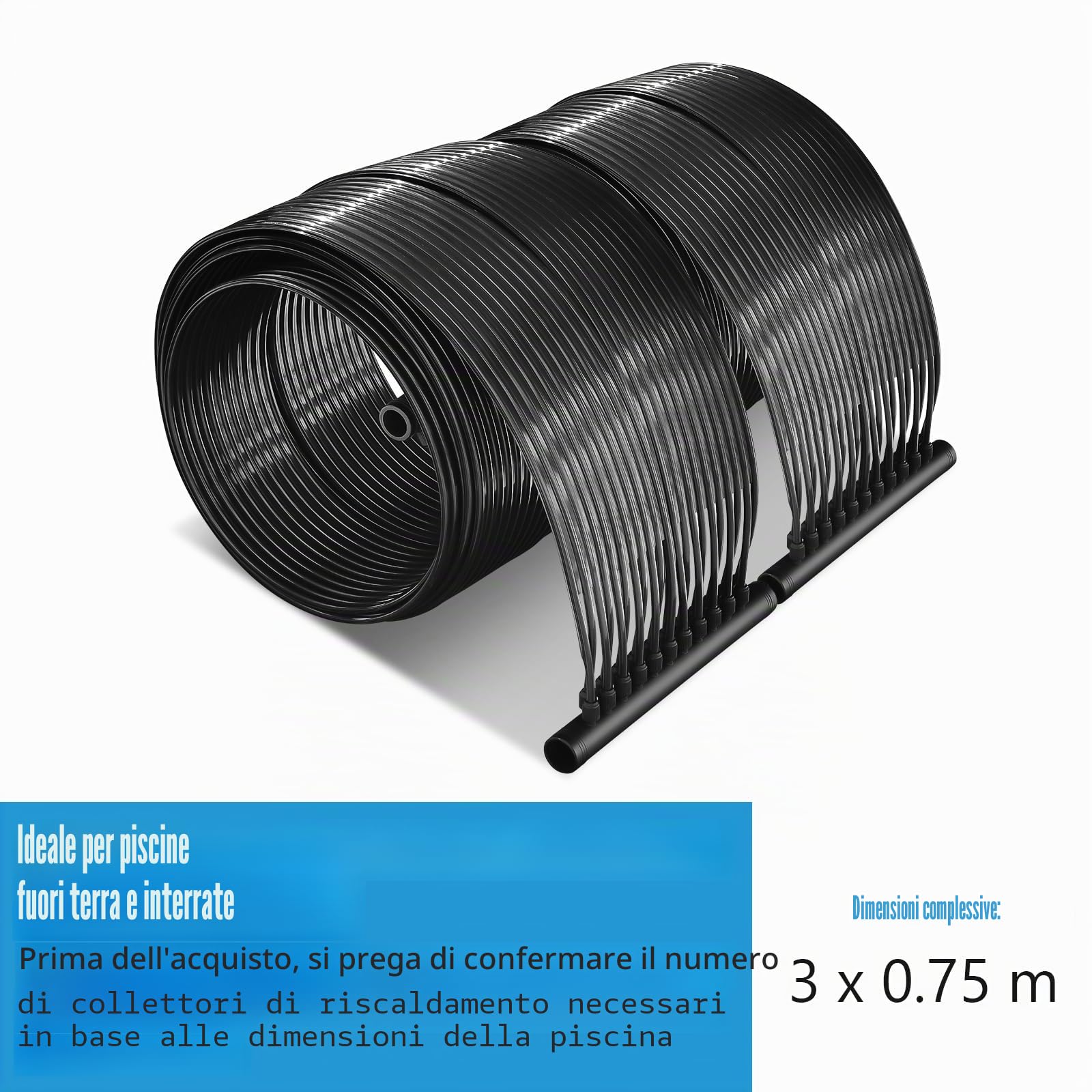 SOARS Riscaldatore Solare, Set di 2 Pannelli Solari per Piscina Fuori Terra, Materiale PE di qualità, Set di Accessori Completi, per Piscina Fino a 12000L di Acqua, Nero (3 x 0,75 m)