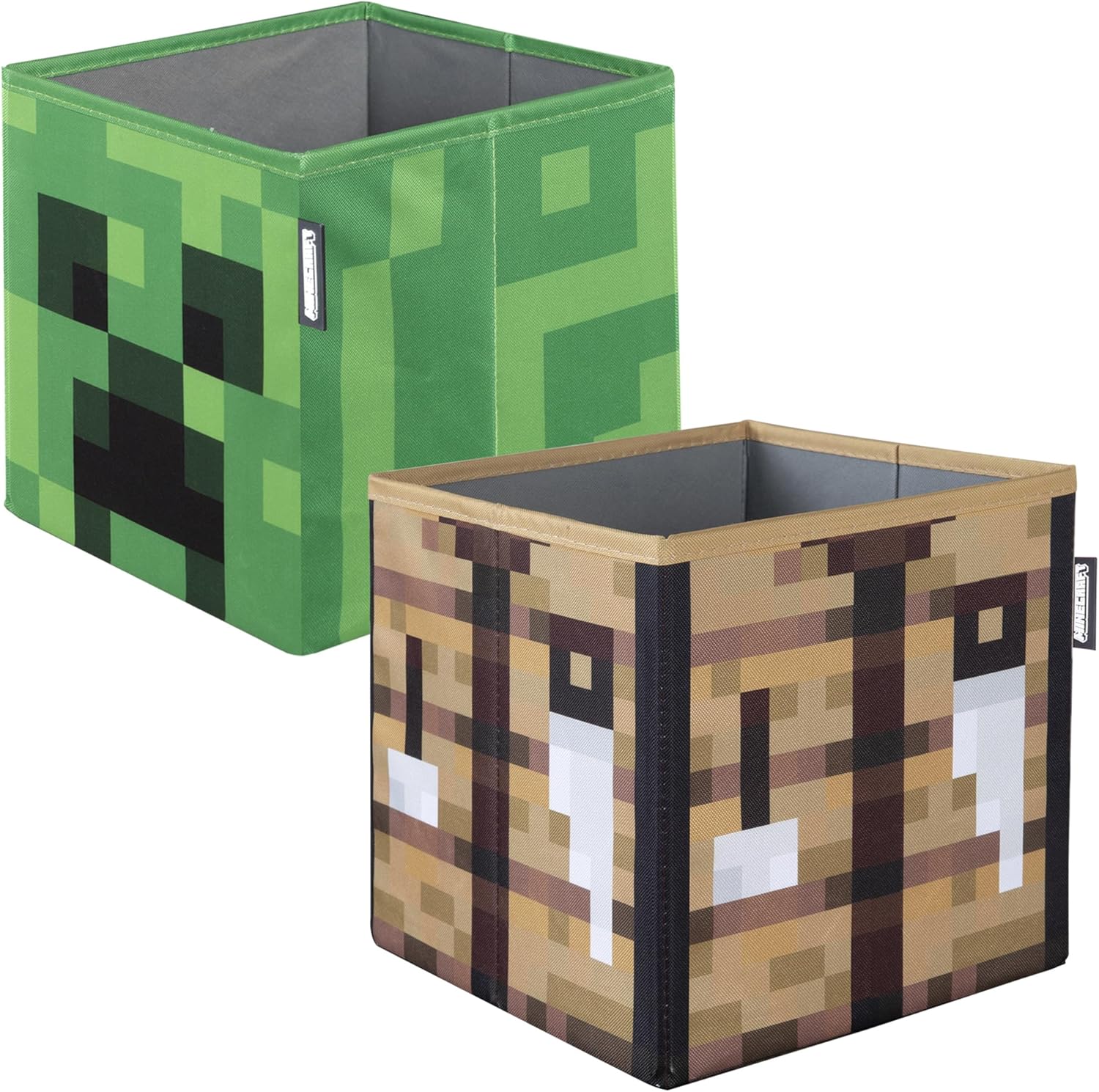 Minecraft: Fabric Storage Boxes: 2pc - Creeper & Crafting Table - 10" Collapsible Cubes, Toy-Games-Clothes Organization, Game Themed Designs, Licensed