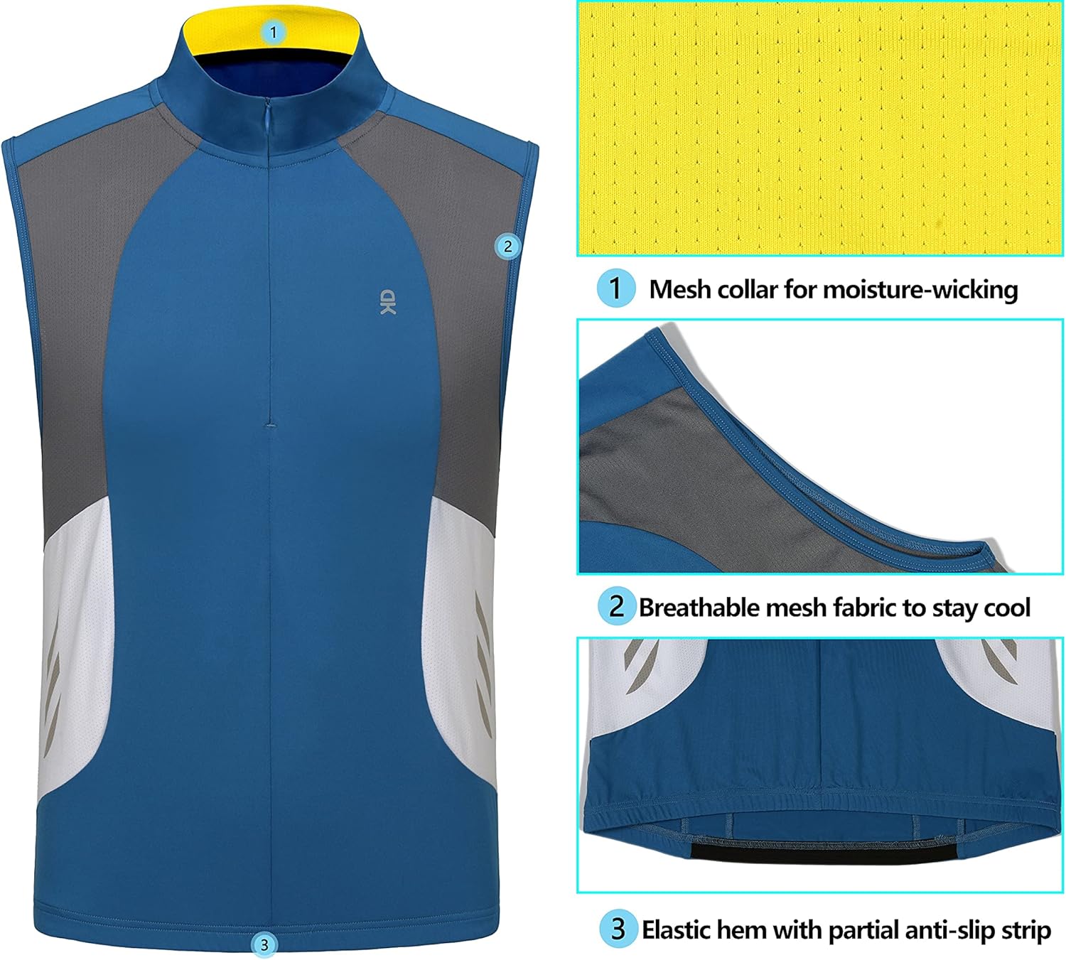 Little Donkey Andy Men's Breathable Cycling Vests Reflective Sleeveless Jackets for Running Golf with 4 Rear Pockets: Clothing