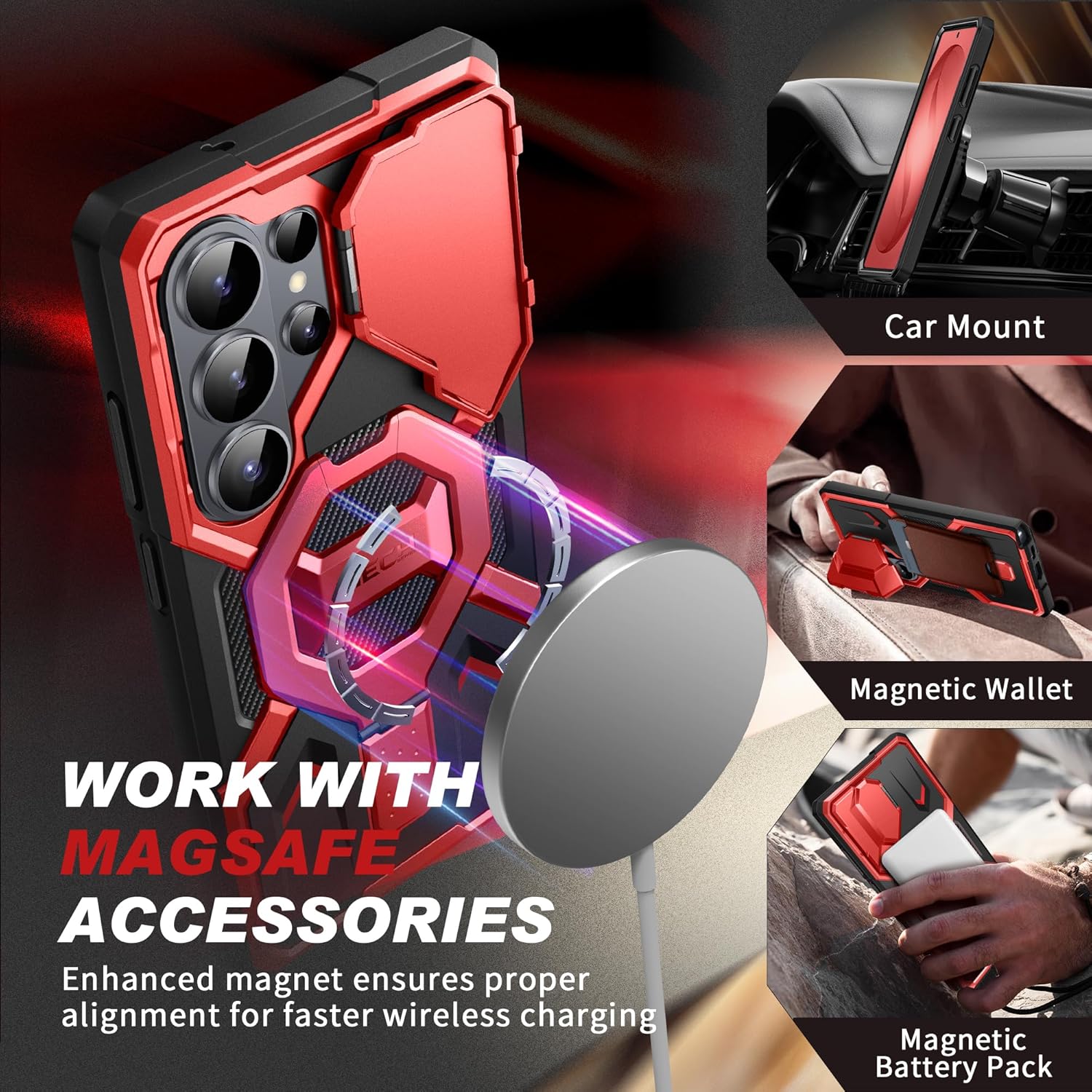 TONGATE Magnetic Stand for Samsung Galaxy S26 Ultra Case, Compatible with Magsafe, [Camera Cover & 2 Front Frames][Military Drop Protection] S26 Ultra Case Built-in Screen Protector & Belt Clip, Red