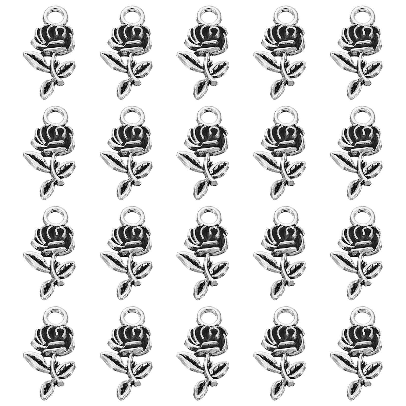 PATIKIL Rose Charm, 100Pcs Mini Rose Flower Pendant Charm Bulk Vintage Metal Designer DIY for Making s s Wedding Crafts Dark Silver