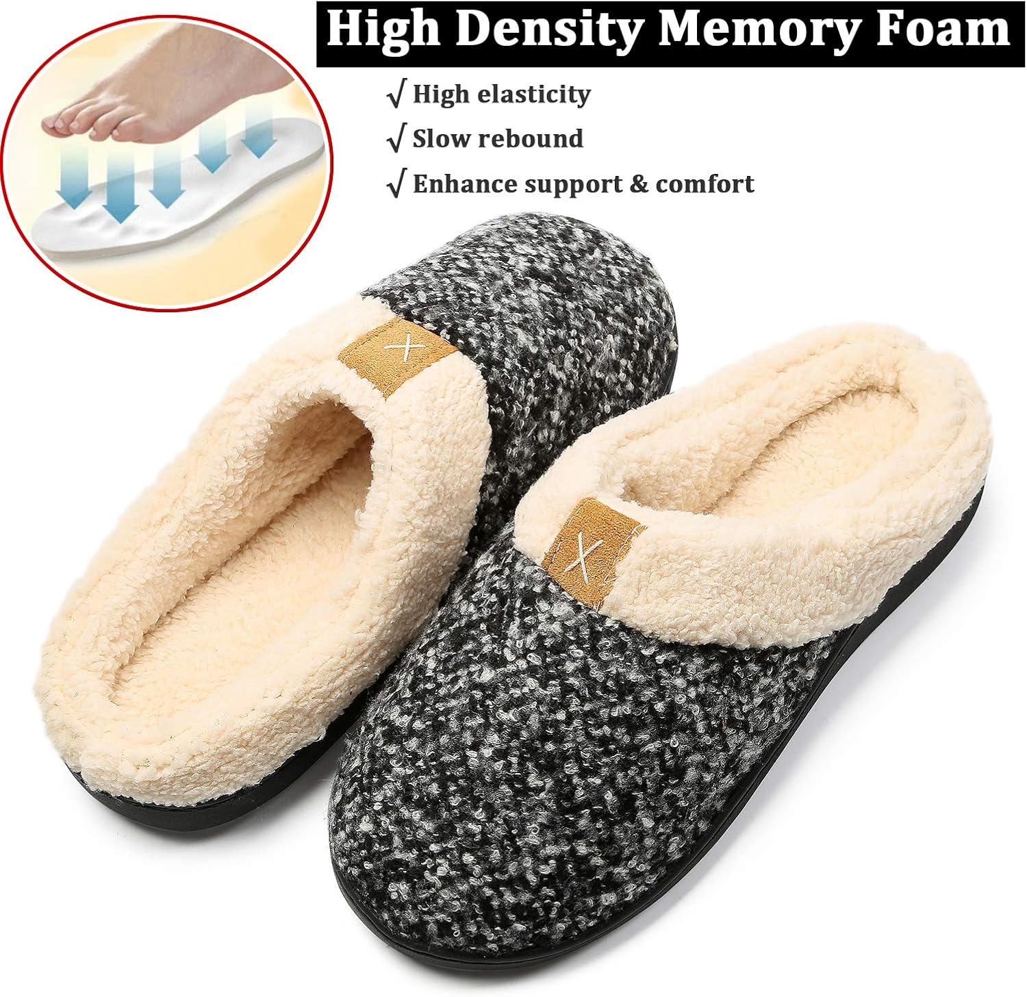 Eagsouni Men's Women's Memory Foam Slippers Cozy Wool-Like Plush Fleece Lined Winter Warm Anti-Skid House Shoes Indoor & Outdoor