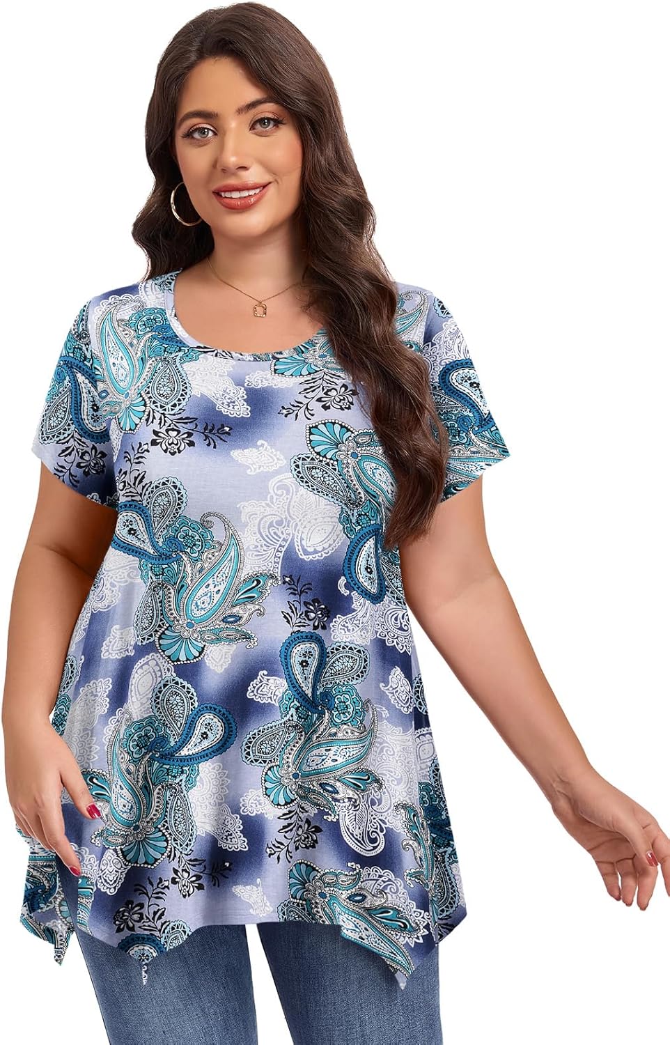 LARACE Short Sleeve Shirts for Womens Plus Size Tops Casual Summer Clothes Asymmetrical Tunic Blouses - Image 3