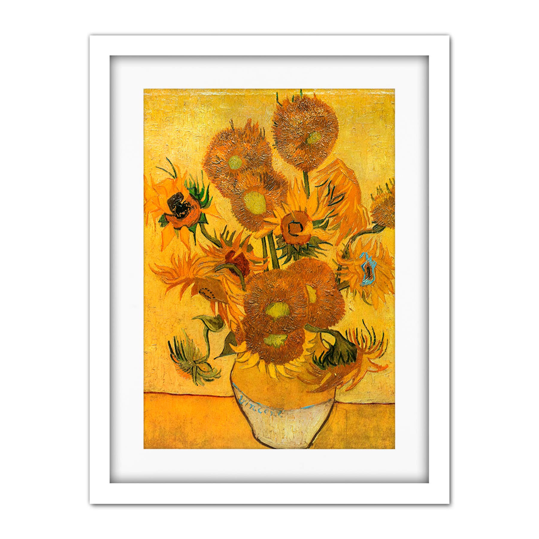 Wee Blue Coo Van Gogh Still Life Fifteen Sunflowers Vase Artwork Framed Wall Art Print 18X24 Inch