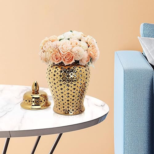 Miniatura 2 de Garende Tarro de jengibre de cerámica, cerámica ahueca hacia fuera frasco de almacenamiento de porcelana frasco templo frasco de flores jarrón