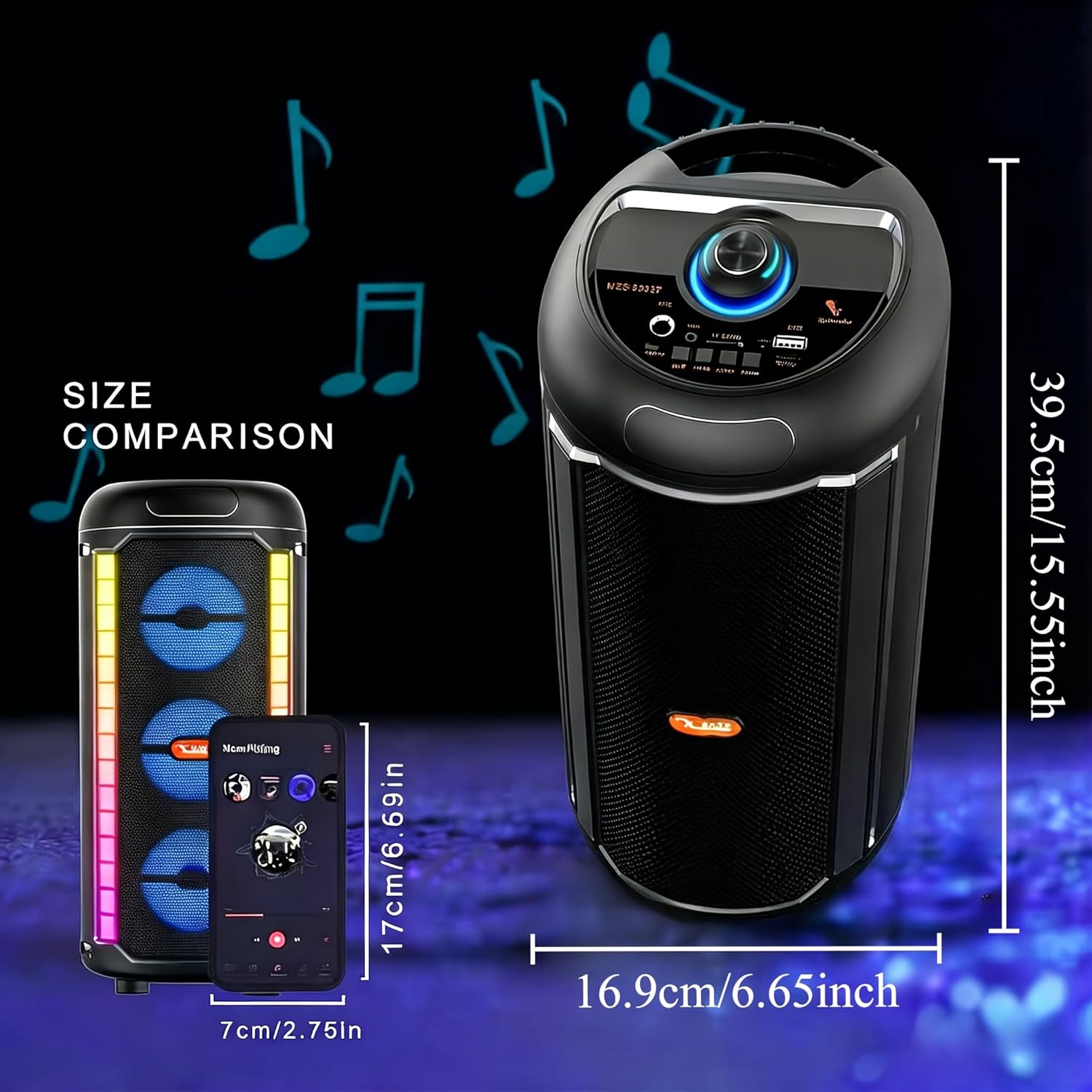 Portable Wireless Bluetooth Karaoke Speaker with Heavy bass Effect, Equipped with a 3-inch * 3 subwoofer, a Wired Microphone with RGB Lighting, high Volume Speaker, for Families, Birthdays