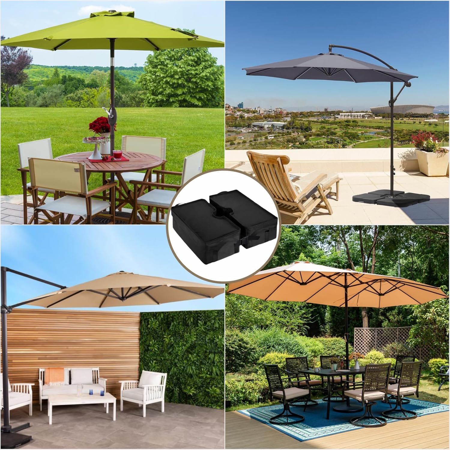Umbrella Base Weight Bags (2 Pack), Heavy-Duty 600D Sandbags with Side Slot Opening, Fits Offset & Cantilever Patio Umbrellas, Round/Square Stands, Wind-Resistant Outdoor Stabilizer (Split Square)