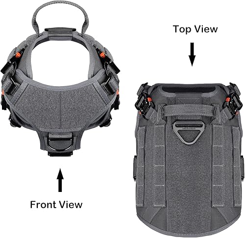 Miniatura 9 de ICEFANG Arnés táctico para perro con 4 hebillas de metal, chaleco, equipo para transportar carga, ligero y modular para perro con asa, sin correa de