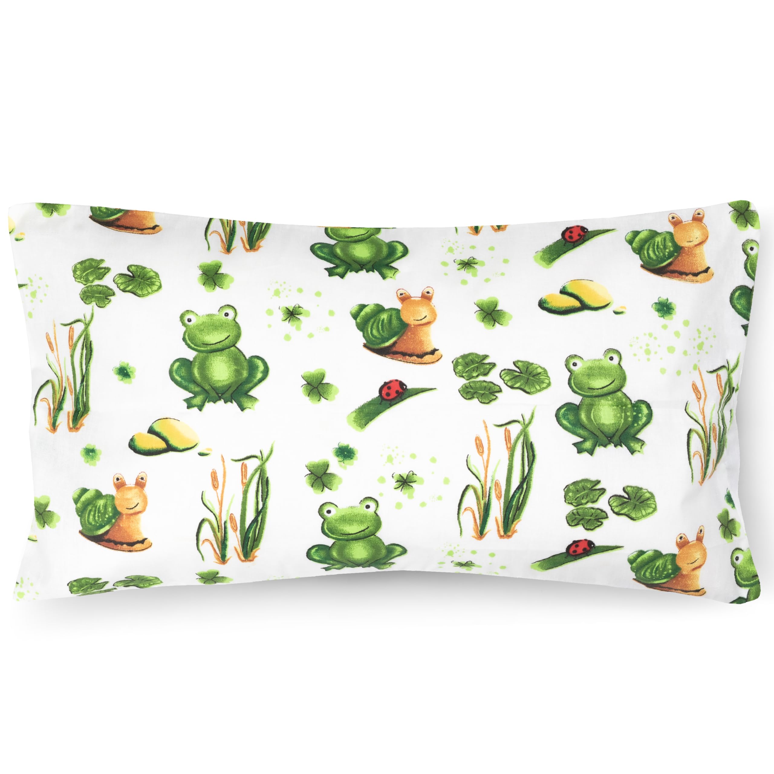 PinkZebra Kopfkissenbezug Kinder, Kissenbezug 25 x 50 cm aus 100% Baumwolle, Kissenhülle Jungen, Öko-tex Standard 100, Kinderbezüge mit Reißverschluss, Frosch