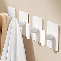 Vista 1 de pickpiff Adhesive Towel Hooks for Bathroom: 20LB Extra Strong Wall Hanger for Shower Kitchen RV Dorm Apartment, White 4 Pack