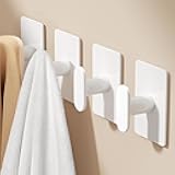 Adhesive Towel Hooks for Bathroom: 20LB Extra Strong Wall Hanger for Shower Kitchen RV Dorm Apartment, White 4 Pack