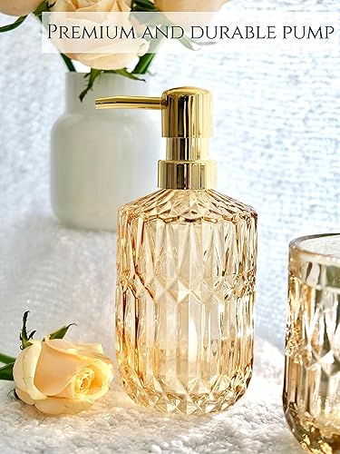 Miniatura 2 de Juego completo de accesorios de baño, 5 piezas de accesorios de baño de vidrio dorado transparente, juego de dispensador de jabón, jabonera, vaso,