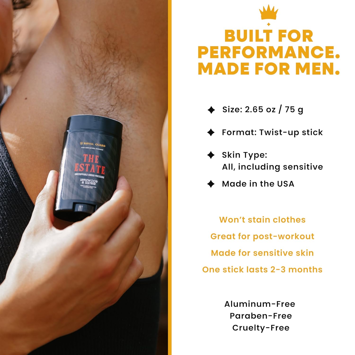 Natural Deodorant for Men | 12 Hour Odor Protection | No More Itchy or Red Armpits | Aluminum Free Vegan Organic Deodorant Stick | Applewood & Leather | 2.65 oz (3)