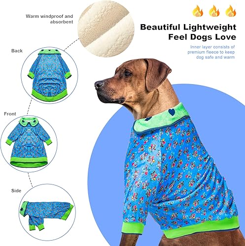 Miniatura 2 de LovinPet Abrigo mameluco para perro Doberman, tela ligera suave y mejorada, agradable a la piel, ropa de perro azul con estampado floral, camisa de
