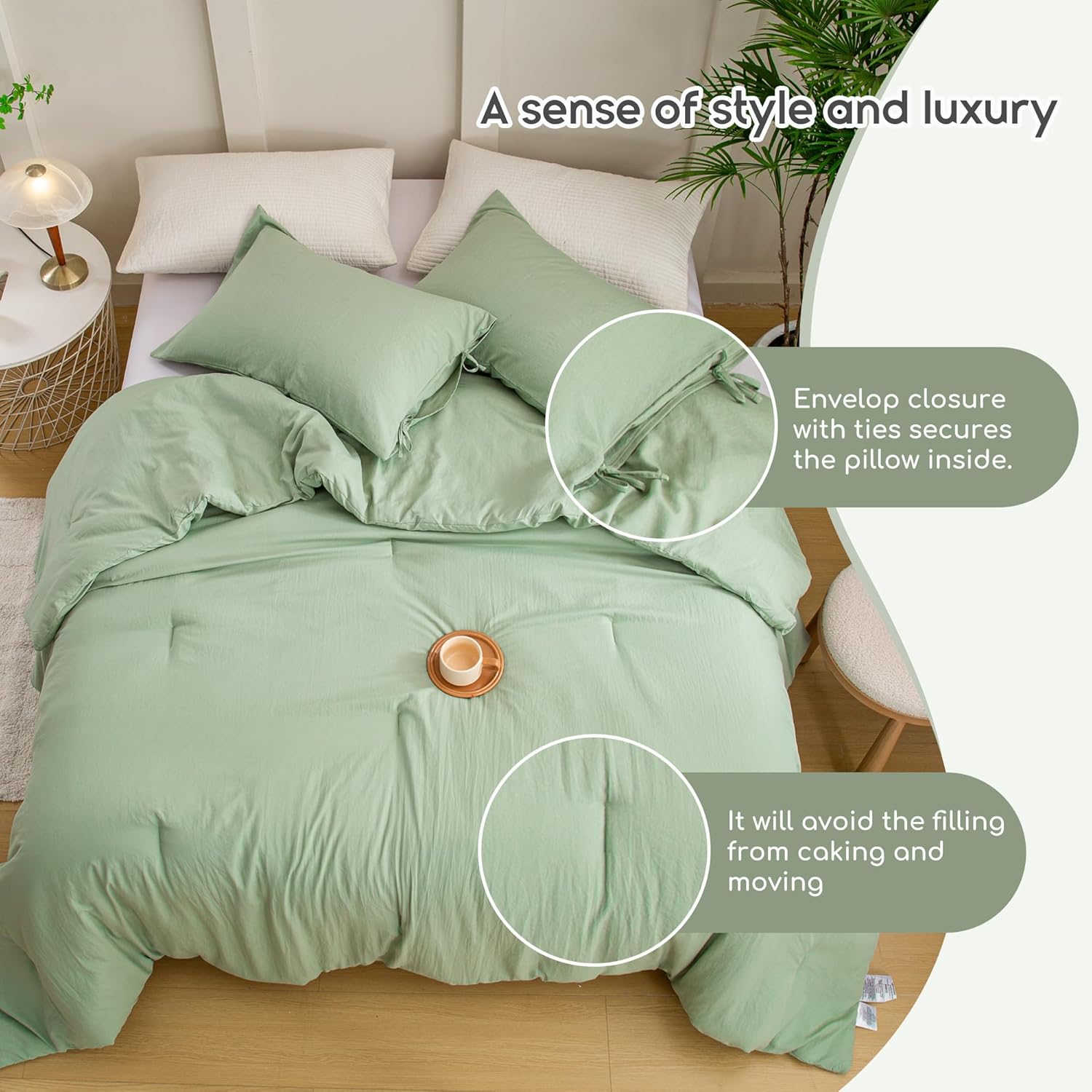 Softness Sage Green Twin/XL Comforter Set- Lightweight Super Soft Cozy Modern Polycotton Bedding Blanket Quilt Set for Kid Teen Boy Children Dorm All Season - 1 Down Comforter & 1 Pillowcase