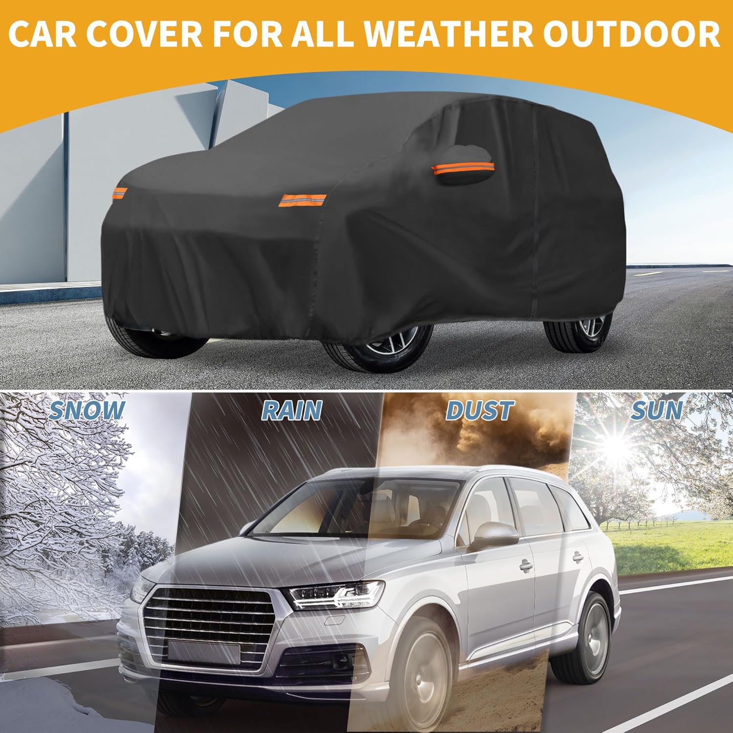Car Cover Waterproof All Weather Sun Rain Protection Full Exterior Cover for Honda Pilot Black with Left Side Zippers