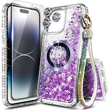 NGB Designed for iPhone 13 Mini Case, Purple | Magnetic Compatible with MagSafe | Glitter Liquid Sparkle Cute Cover for Women Girls | with Screen Protector & Camera Lens Protector & Wrist Strap