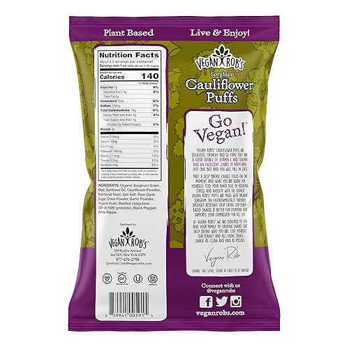 Miniatura 2 de Vegan Robs Puffs coliflor 35 onzas 6 unidades hecho con probióticos sin gluten a base de plantas vegano cero grasas trans sin OGM 350 onzas 6