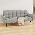 Convertible Futon Sofa Bed, Modern Linen Futon Couch, Comfy Sleeper Sofa with Adjustable Backrests, Couch Bed for Small Spaces, Living Room, Bedroom, Apartment, Gray