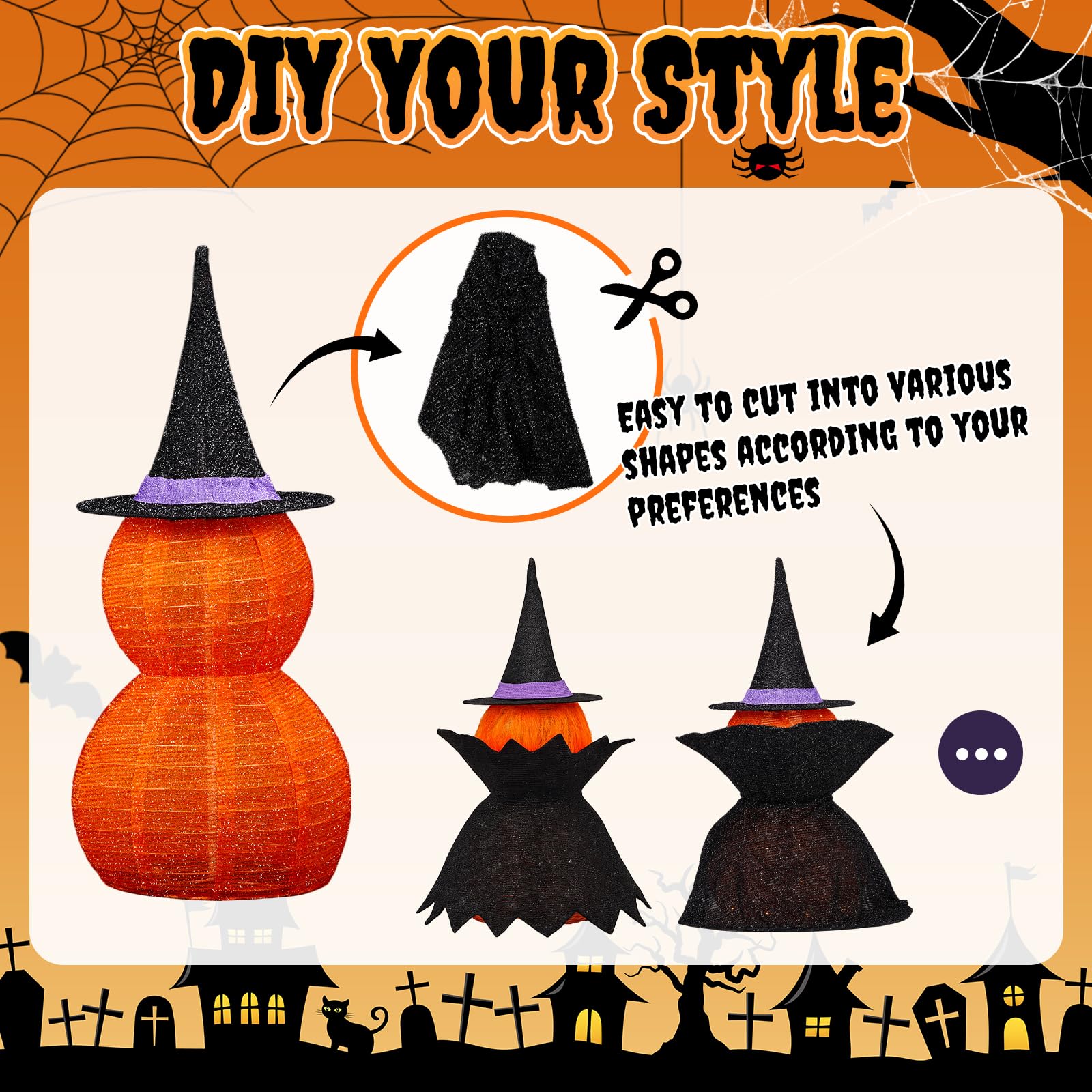 2 zucche Decorative Luminose Pieghevoli da 90 cm per Halloween