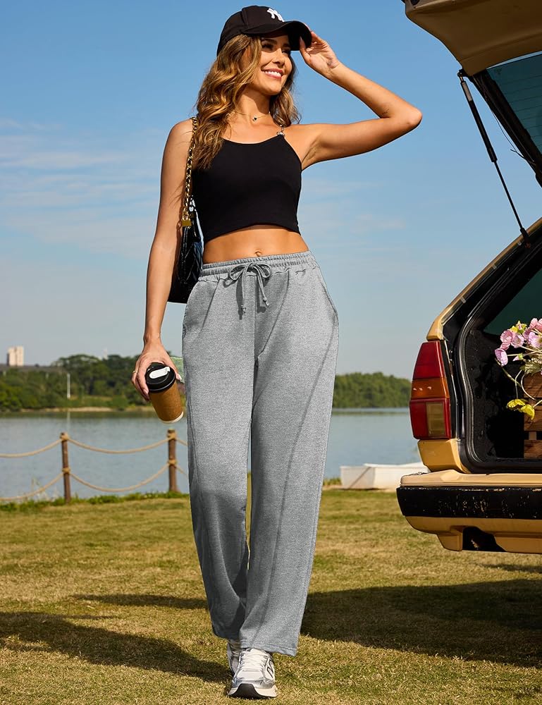 Bonprix - Pantaloni sportivi da donna, taglia grande, casual, da donna, in vita, con gamba dritta, larga, larga, da lavoro, elasticizzati, colore: nero, cachi, S