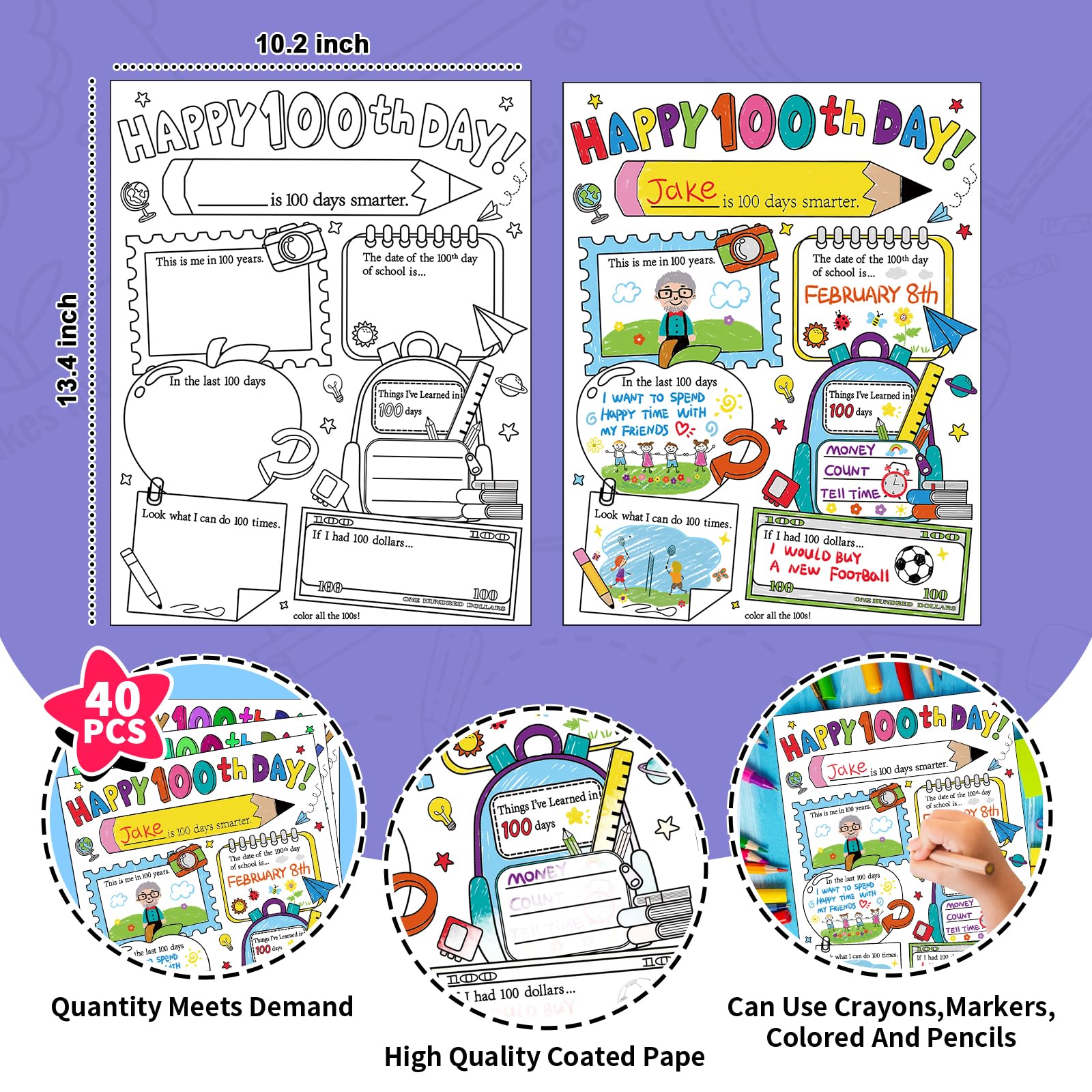 Gumball Machine For Kids 30 Pcs Happy 100th Day Coloring Poster Pack With 30 Stacking Crayons For School Party Favors,100 Days Of School Ideas Project Chart Fill In Poster School Craft Classroom