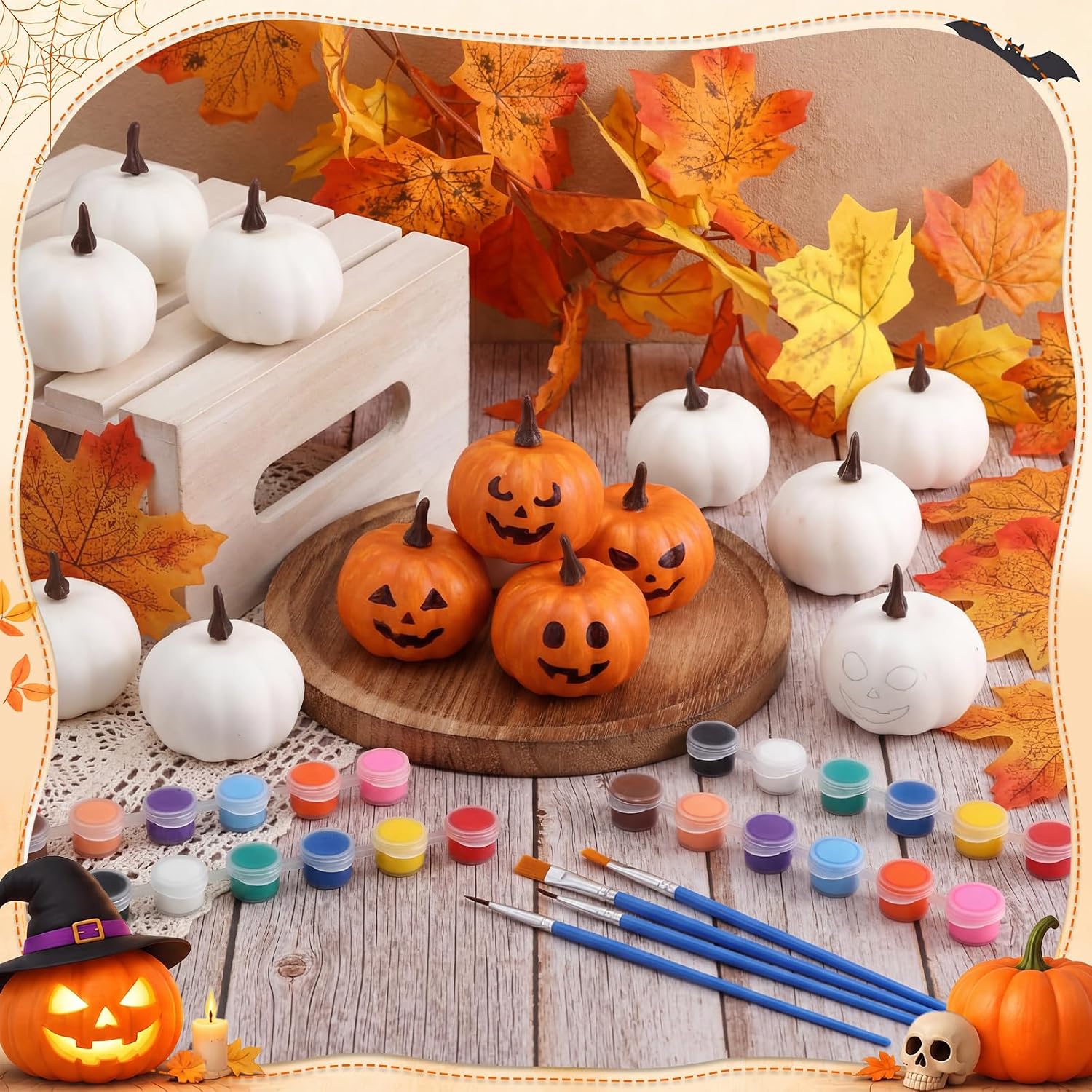HyDren 20 Sets Pumpkin Painting Kit Mini White, 2 Inches