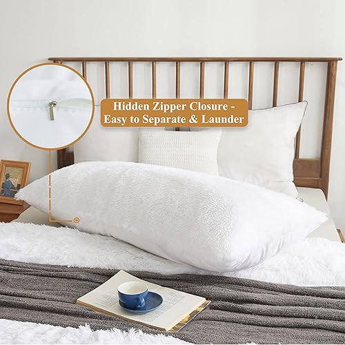 Miniatura 3 de XeGe Funda de almohada de piel sintética lanuda de lujo con cierre de cremallera, funda de almohada larga de felpa decorativa suave para el hogar,