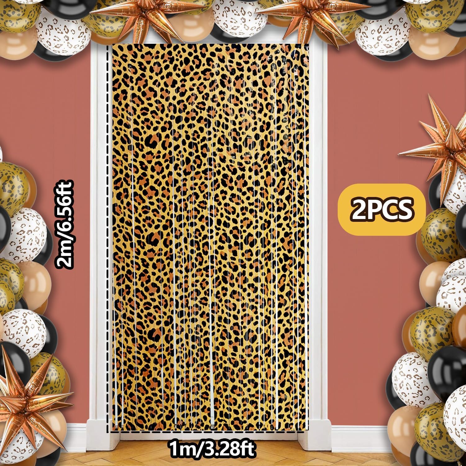 2 Pack Leopard Photo Backdrop Cheetah Print Birthday Decorations, Leopard Party Decorations Gold Brown Black Spots Prints Photography Background 3.3×6.6ft thumbnail