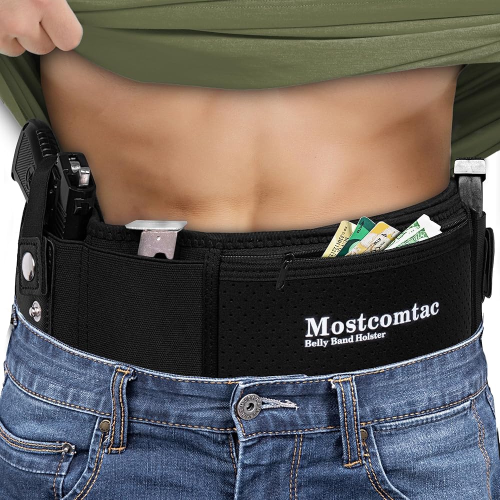 Mostcomtac Belly Band Holster for Men & Women - Gun Holster for Comfortable Carry, Fits Glock 17-43x, Taurus, Ruger LCP, S&W M&P Shield and Most Handguns