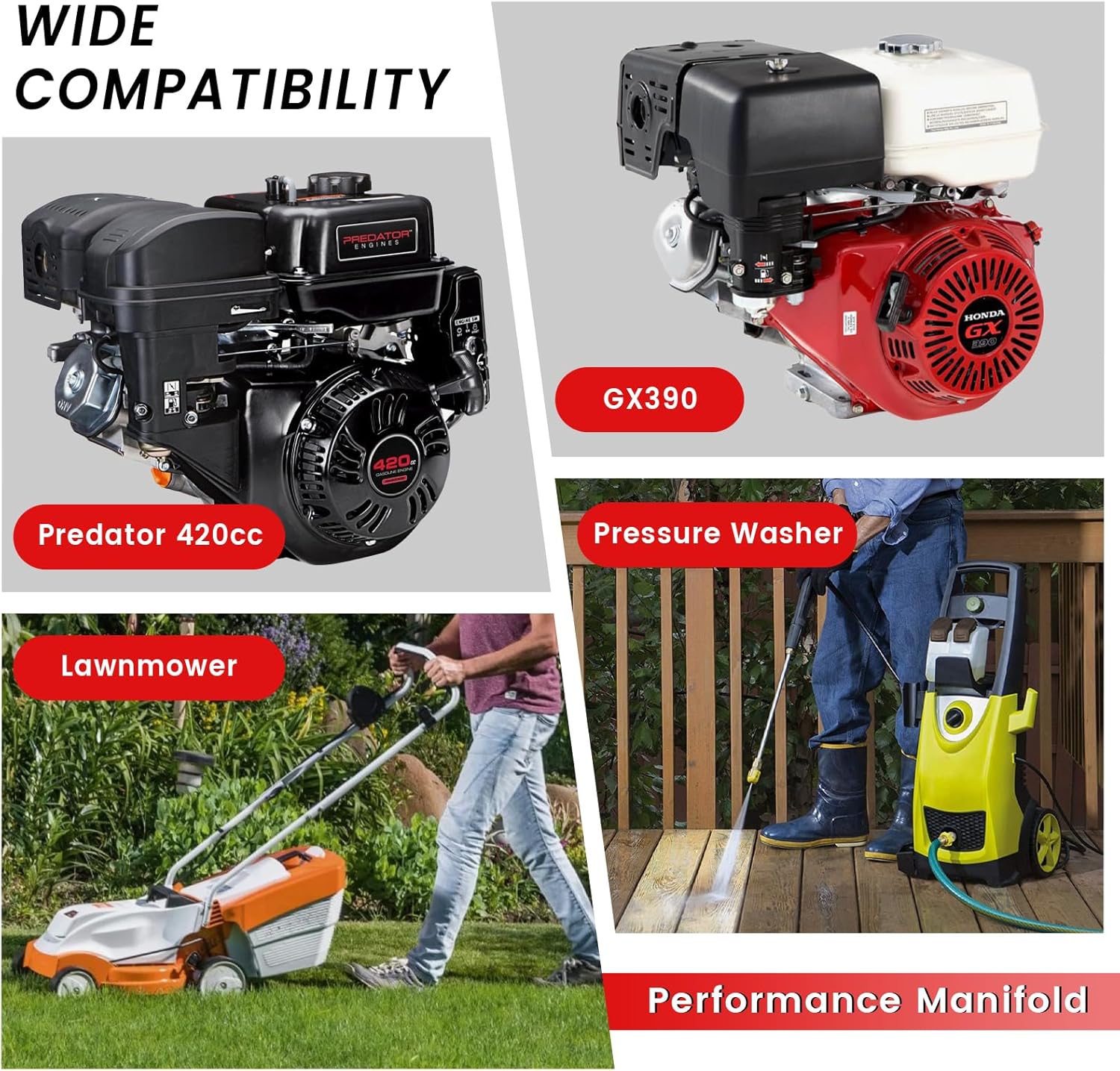 Racing Intake Manifold Inlet Pipe Adapter Kit for Predator 420 301cc Performance Parts GX390 GX340 GX270 11Hp 13Hp Engine Mini Bike Go Kart Powersports for VM34 Carburetor Red