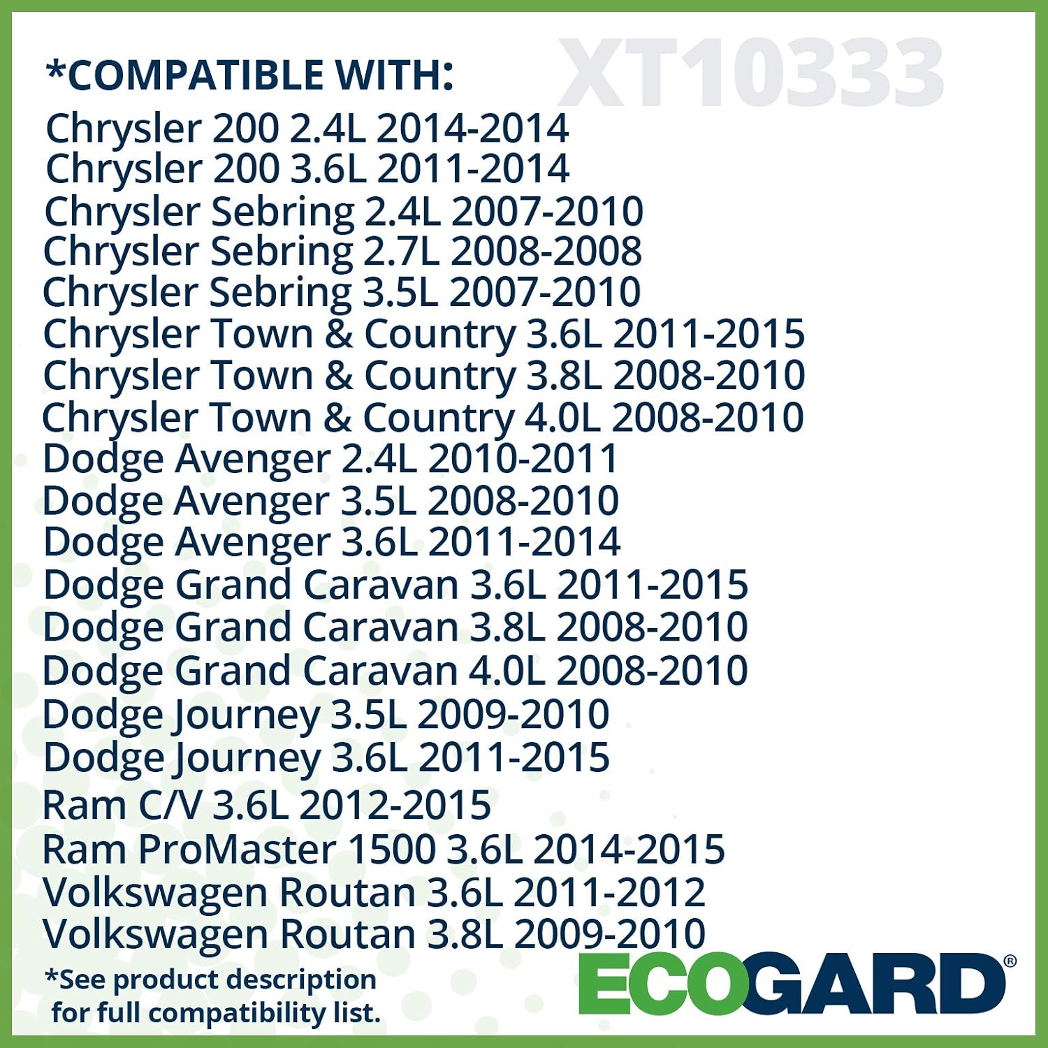 ECOGARD XT10333 Premium Professional Automatic Transmission Filter Kit Fits Chrysler Town & Country 3.6L 2011-2015, Town & Country 3.8L 2008-2010, 200 3.6L 2011-2014, Sebring 2.4L 2007-2010