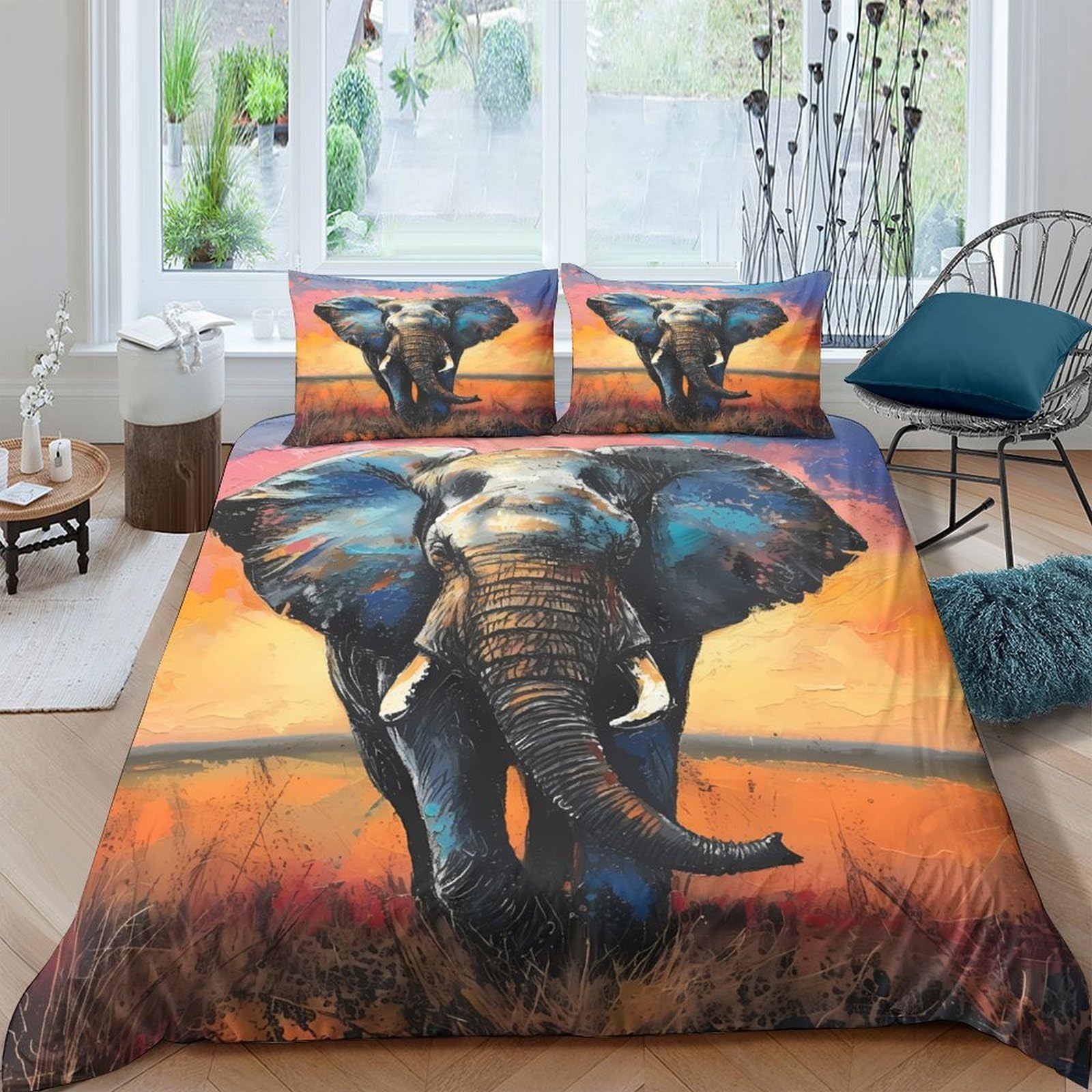 Ctjqhvkz Style-4 3D Printed Elephant Sunset Fitted Sheet Microfiber Soft Bed Cover African Wildlife Decor Bedroom Mattress Protection Single（135X200cm）